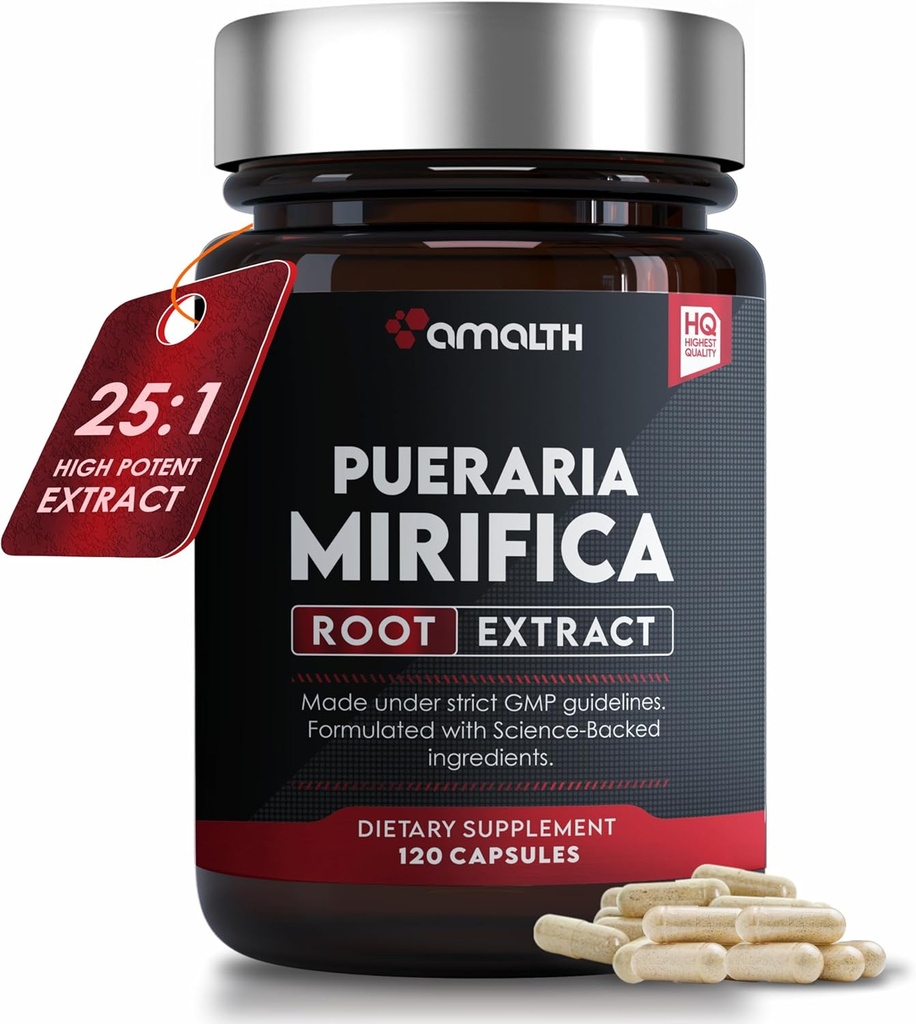 AMALTH Pueraria Mirifica Capsules 1000 mg 120 Capsules Estrógeno Suplemento para Mujeres, Hombres y Transgénero, Alivio de la menopausia, Manejo de Bienestar Femenino