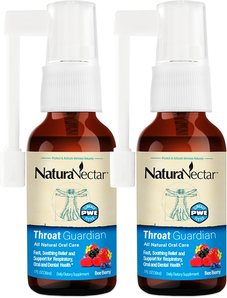 NaturaNectar - Bee Propolis Throat Spray - Unique Throat Relief and Wellness Agent - Brazilian Bee Propolis Throat Guardian Spray - Ethical Beekeeping - Honey Bee Berry Flavor (2-Pack, 1,06 Fl Oz.)