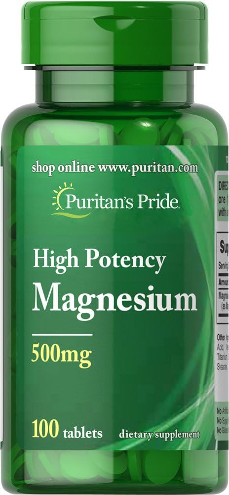 Magnesio del orgullo de Puritan, 500 mg, 100 conteo
