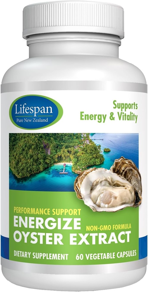 Energize Oyster Extract Supplement for Men &amp; Women - Zinc, Taurine, Amino Acids - Supports Energy and Wellsness, Manufactured in USA, 500 mg, 60 Vegetable Capsules.