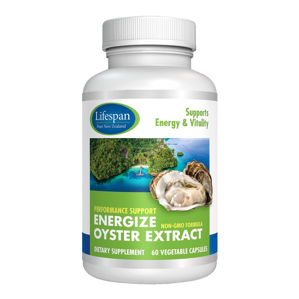 Energize Oyster Extract, Highly Concentrated Supplement for Men & Women - Zinc, Taurine, Amino Acid, Supports Wellbeing and Energy - 500mg, 60 Veg Capsules by Lifespan