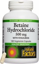 Factores naturales, Betaine HCL 500 mg, soporta la digestión saludable y un microbioma saludable, 180 cápsulas (180 porciones)