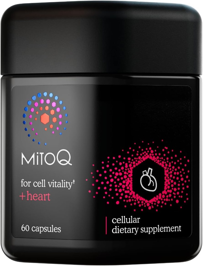 Antioxidante MitoQ +Heart Premium CoQ10 - Contiene Mitoquinol Mesylate, Magnesio, L-Carnitina & Vitamina D3 - Apoya la Salud Cardiovascular y Circulatoria, " Vitalidad Celular (60 cápsulas)