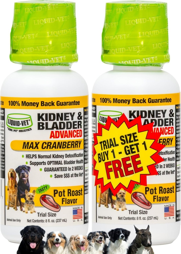 Premium Easy to Dose Liquid for All Dogs with Cranberry & D-Mannose: Full Dog Formula for Kidney &amp; Bladder Support