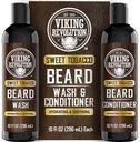 Vikingo Revolucion Beard Wash and Beard Conditioner for Hombres with Argan Oil and Jojoba Oil - Beard Softener and Strengtheninger Beard Care Beard Shampoo and Conditioner with Beard Oil (10oz, Sweet Tobacco)