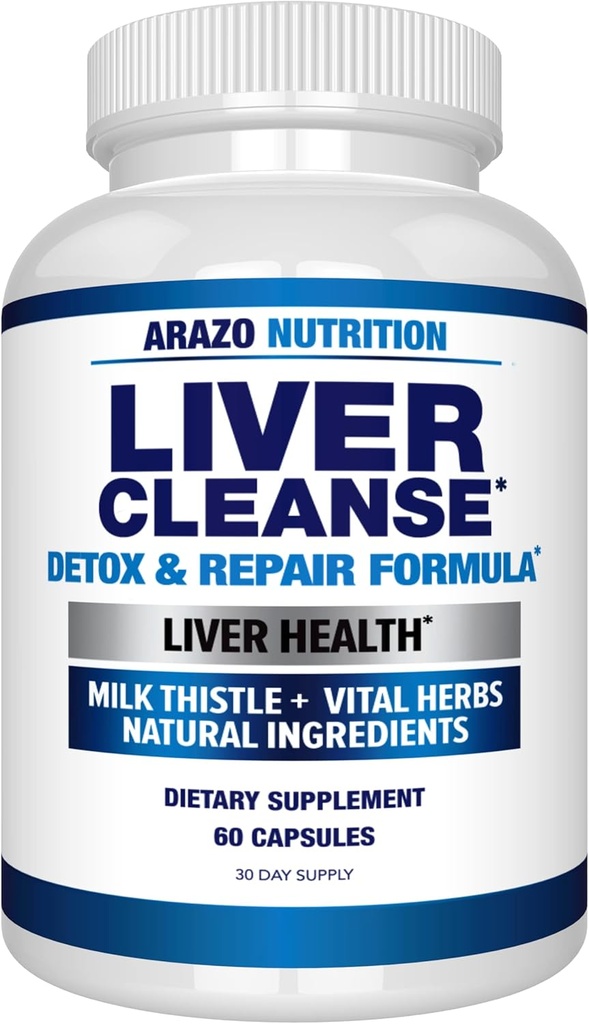Arazo Nutrition Liver Cleanse Detox " Repair Formula – Milk Thistle Herbal Support Suplemento: Silymarin, Beet, Artichoke, Dandelion, Chicory Root