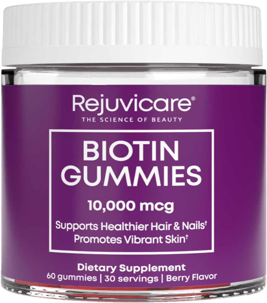 Windmill Health Products Rejuvicare Biotin Gummies- 10,000mcg, 30 porciones, One Color, Berry, 60 Cuenta