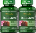 Pride de Puritan Premium Echinacea Natural Whole Herb Suplemento a base de 400 mg, Suplemento dietético para la salud, Immune System Support, 200 cápsulas de liberación rápida, 2 Pack