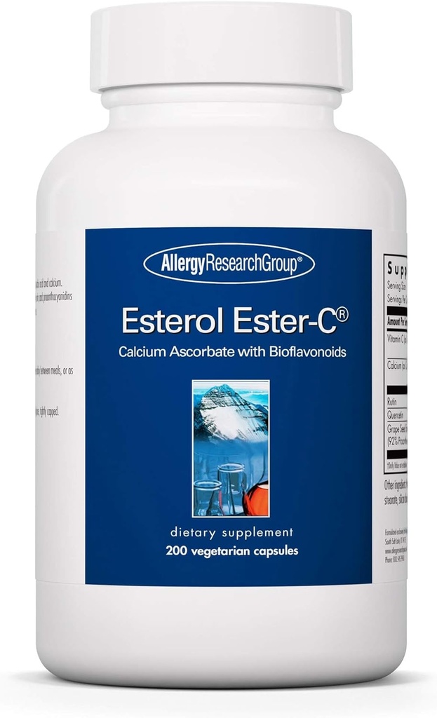 Grupo de investigación de alergia Esterol Ester-C - Vitamina C 1350mg Suplemento, Apoyo Inmunitario, Calcio Ascorbate with Bioflavonoids, Acid ascorbic, Rutin, Quercetin, Vegan Capsules - 200 Conde