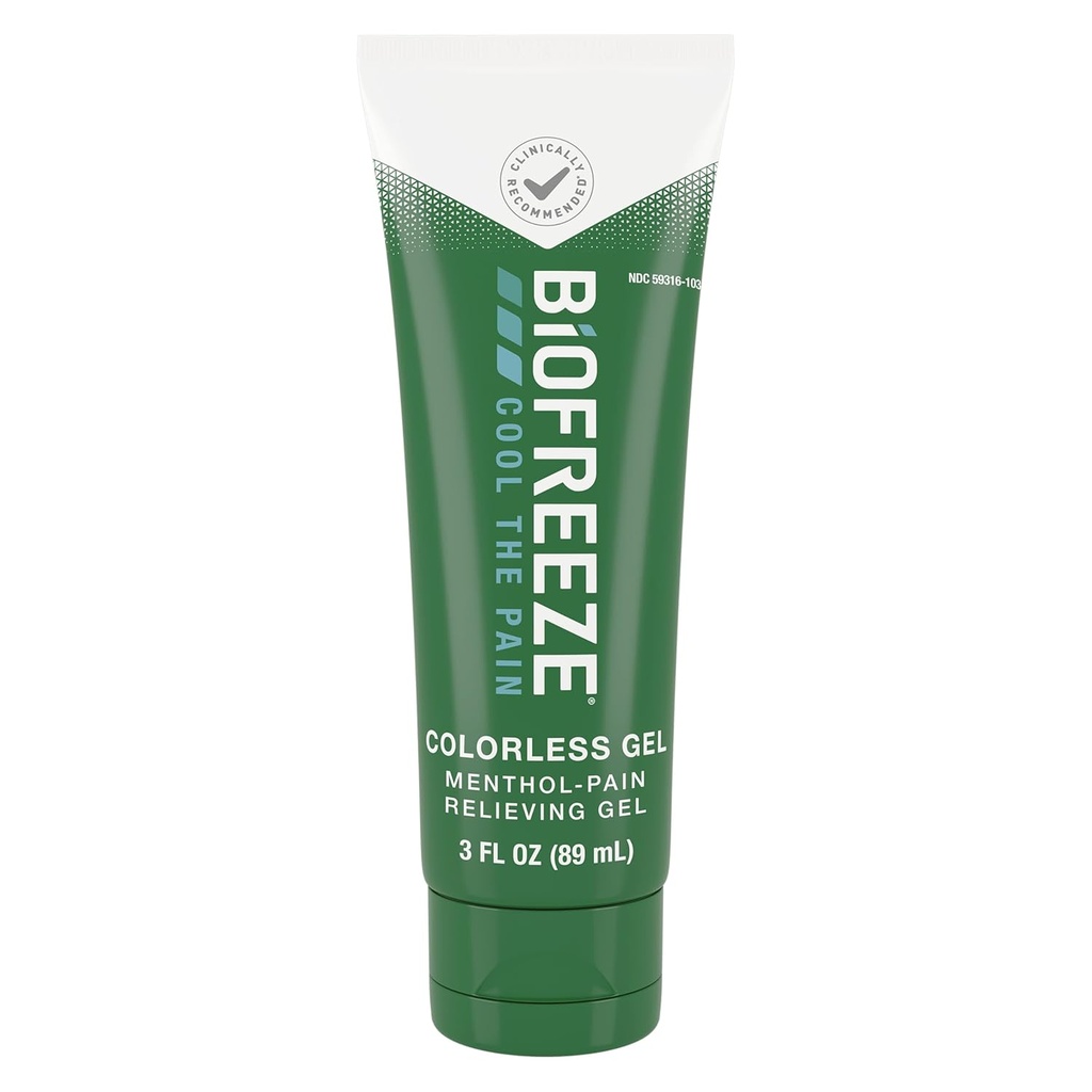 Biofreeze Menthol Pain Relieving Gel Colorless Gel 3 FL OZ Tube For Pain Relief Associated With Sore Muscles, Artritis, Simple Backaches, And Joint Pain (Packaging May Vary)