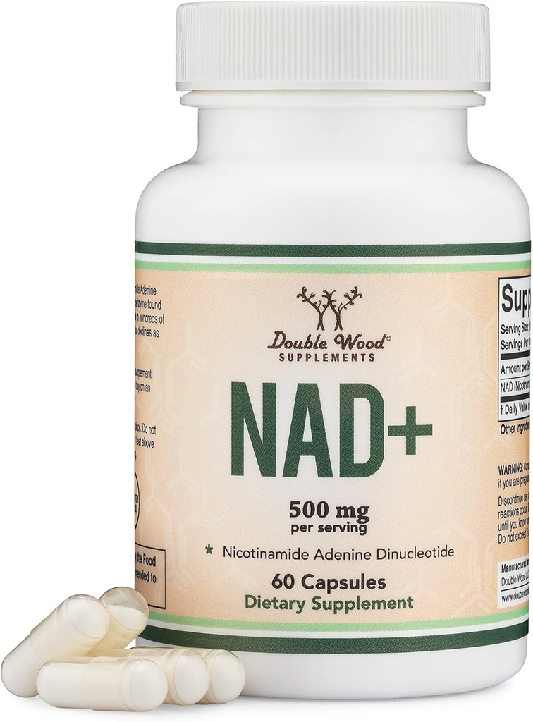 Suplementos de madera doble NAD Anti envejecimiento " regeneración celular TENIDO 500 mg de 95% puro NAD + por servicio, 30 días de suministro TENIDO similar a Nicotinamide Riboside ← Tercera Parte Tested, Vegan Safe, Non-GMO