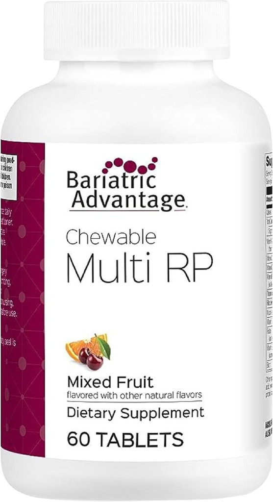 Bariatric Advantage Chewable RP Multivitamínico - para pacientes de cirugía barátrica - con hierro, cobre, vitamina C, A, zinc &amp; más - 100% DV de 18 Nutrientes - 60 Cuenta - Fruto mixto