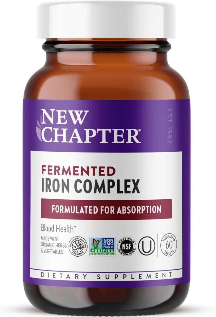 Nuevo capítulo Suplemento de hierro, Complejo de hierro fermentado completo hecho con vegetales orgánicos " Herbs + una dosis diaria de 60ct, 2 Month Supply
