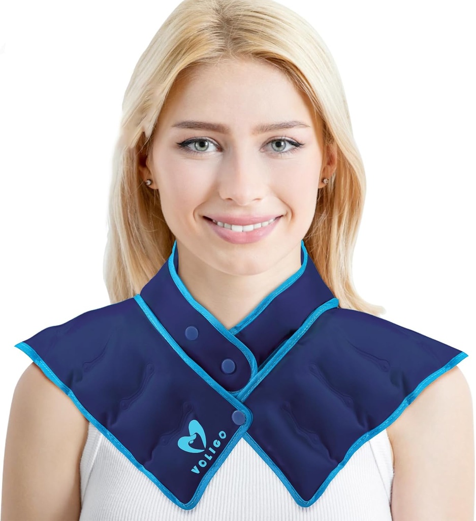 Cubierta de calentador de cuello Wrap Microondas Calefacción Pad, Caliente y Humidal Resistente al dolor Compress calientes, Calentador de cuello de microondas ajustable (NSF-Blue)