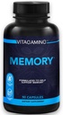 Memory Brain Supplement w/Vitamins – Claridad mental, memoria, enfoque & concentración. Nootrópico clínico Incluye Bacopa, Phosphatidylserine, Rhodiola Rosea, Ashwagandha 90 cápsulas