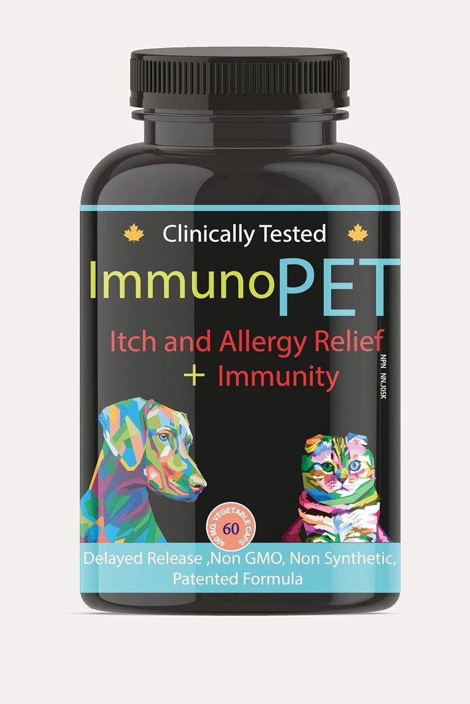 Itchy Skin Relief for Dogs and Cats - Hot Spot Relief - Pet Alergy Support -Cat and Dog Skin and Coat Supplement - Pet Immunity Support - 60 Caps