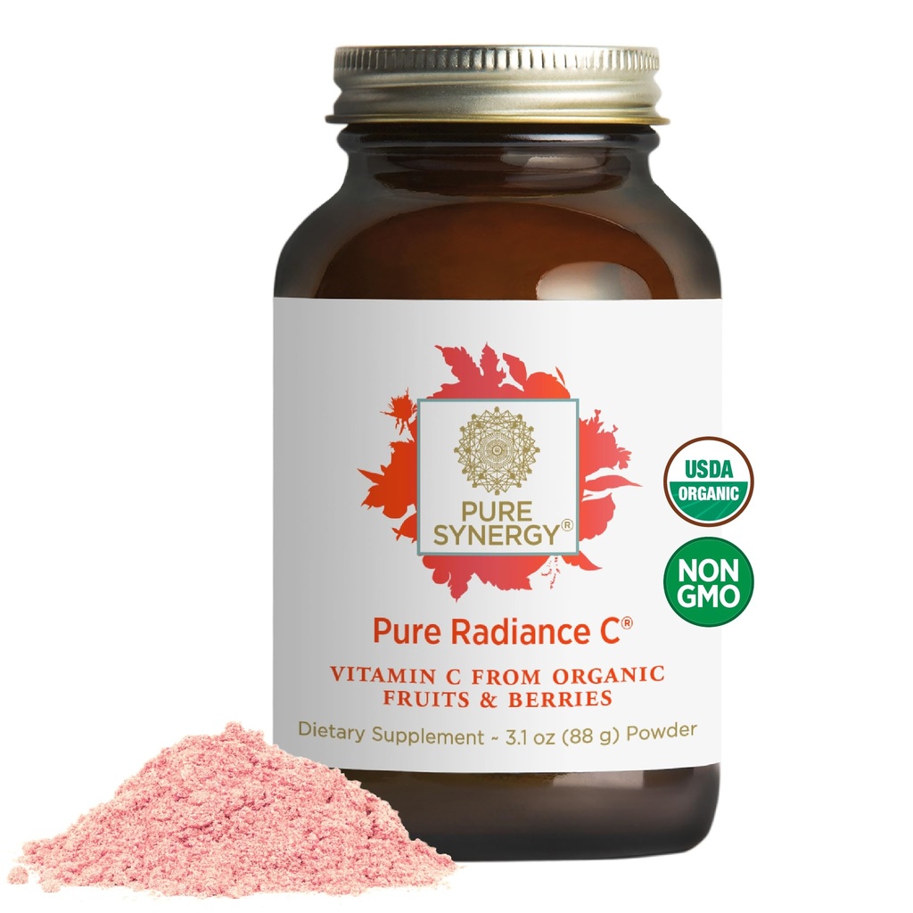 Pura sinergía pura radiación C ← Vitamina Orgánica C Powder TEN 100% Natural, Alimento completo, Suplemento no OGM con Camu Extract Silencio para el soporte de inmuno y colágeno (4 oz Polvo)