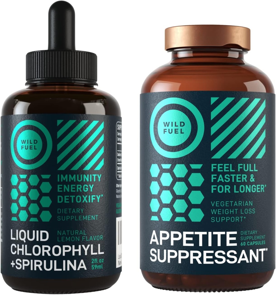 WILD FUEL Appetite Suppressant and Liquid Chlorophyll Drops Detox Bundle