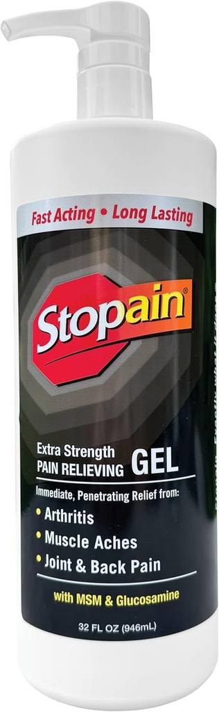 Stopain Doin Relief Gel 32oz, USA Made, Max Strength Fast Acting with Menthol, MSM, Glucosamine for Joint Pain, Back Pain, Arthritis, Knee, Neck Pain, HSA FSA Aprobado OTC Topical Analgesic Product