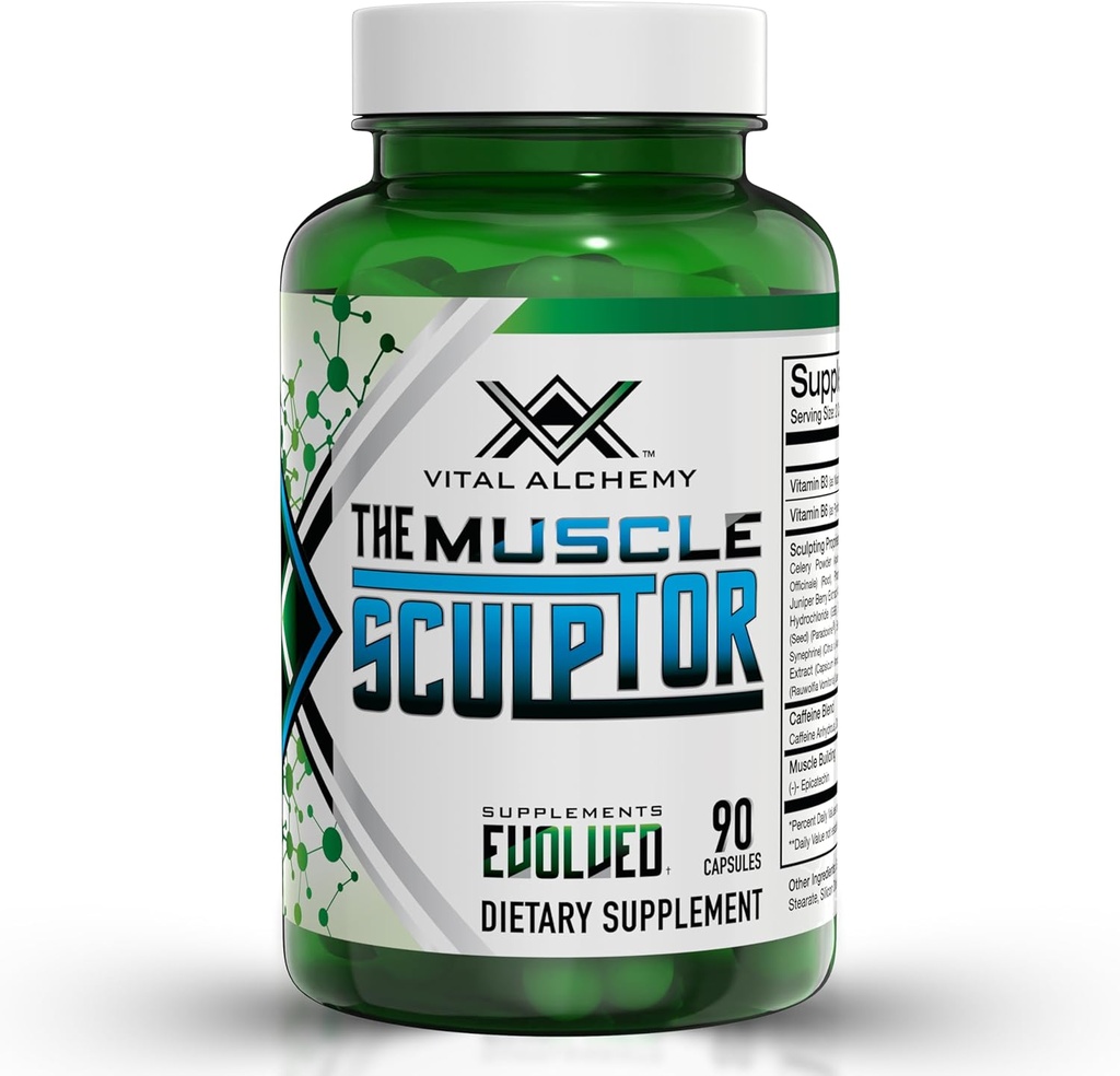 Vital Alchemy The Muscle Sculptor– Muscle Builder with Vitamin B3, B6, Phosphatidylserine, Epicatechin & Cayenne – Supports Muscle Growth, Focus, Energy & Protein Synthesis, Made in USA – 90 Capsules