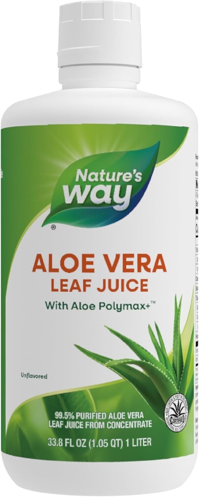 Camino de la Naturaleza Aloe Vera Hoja Jugo con Polymax+, 99.5% Purificado Aloe Vera Hoja Jugo de Concentrado, Desarrollado, 33.8 Fl Oz