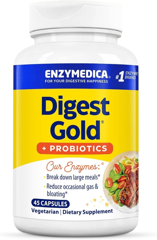 Enzymedica Digest Gold + Probióticos, 2-en-1 Fórmula para Gut Health, Enzymes Digestivos & 1 Billion Culturas Probióticas Activas, 45 Cuenta
