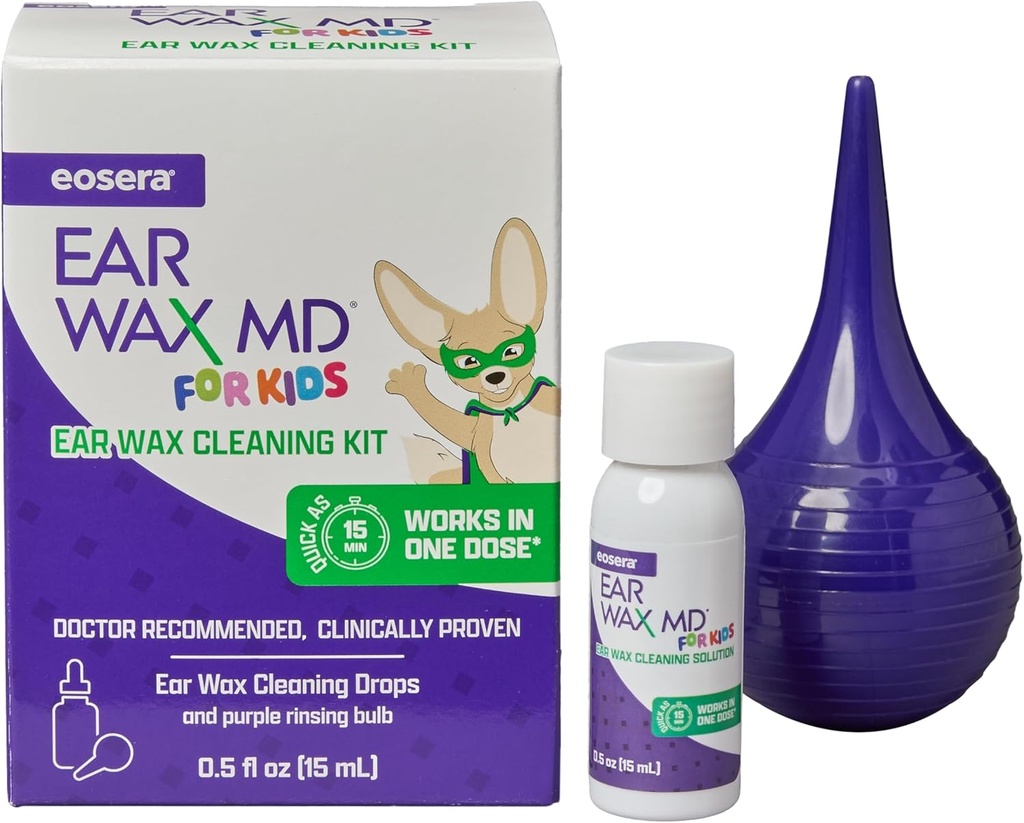 eosera® Ear Wax MD® for Kids - Wax Cleaning Kit with Rinsing Bulb 15mL TEN Fast-Acting