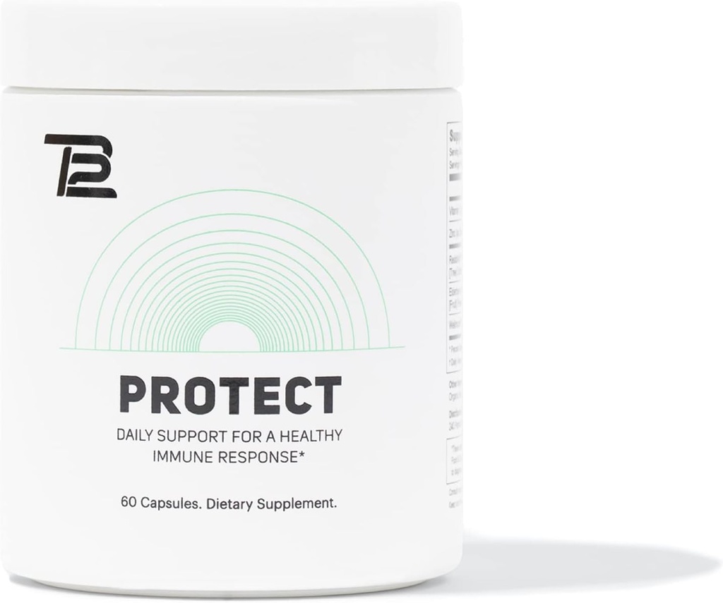 TB12 Protege - Premium 5 en 1 Complemento de Apoyo Inmunitario con Zinc, Vitamina C, Beta Glucan, Extracto de Árbol de Antorcha y Elderberry para proporcionar soporte diario a los niveles de sistema inmune y energía de boosto