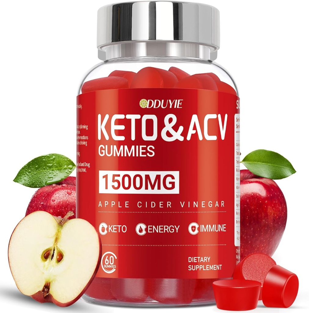 Brilhante Keto ACV Gummies - 1500mg Apple Sider Vinegar Gummies with Pomegranate Beetroot & Vitamin B12 B6 - para Hombres &amp; Mujer - GMO Gratis &amp; Vegan - 60 Conde