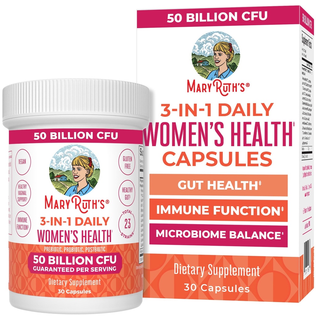 MaryRuth Organics 3-in-1 Daily Health Probiotics for Women ← Tested Clínicamente Apoyo hormonal " Gut Health Supplement TEN 50 Billion CFU TEN Allergen Free TEN 30 ct