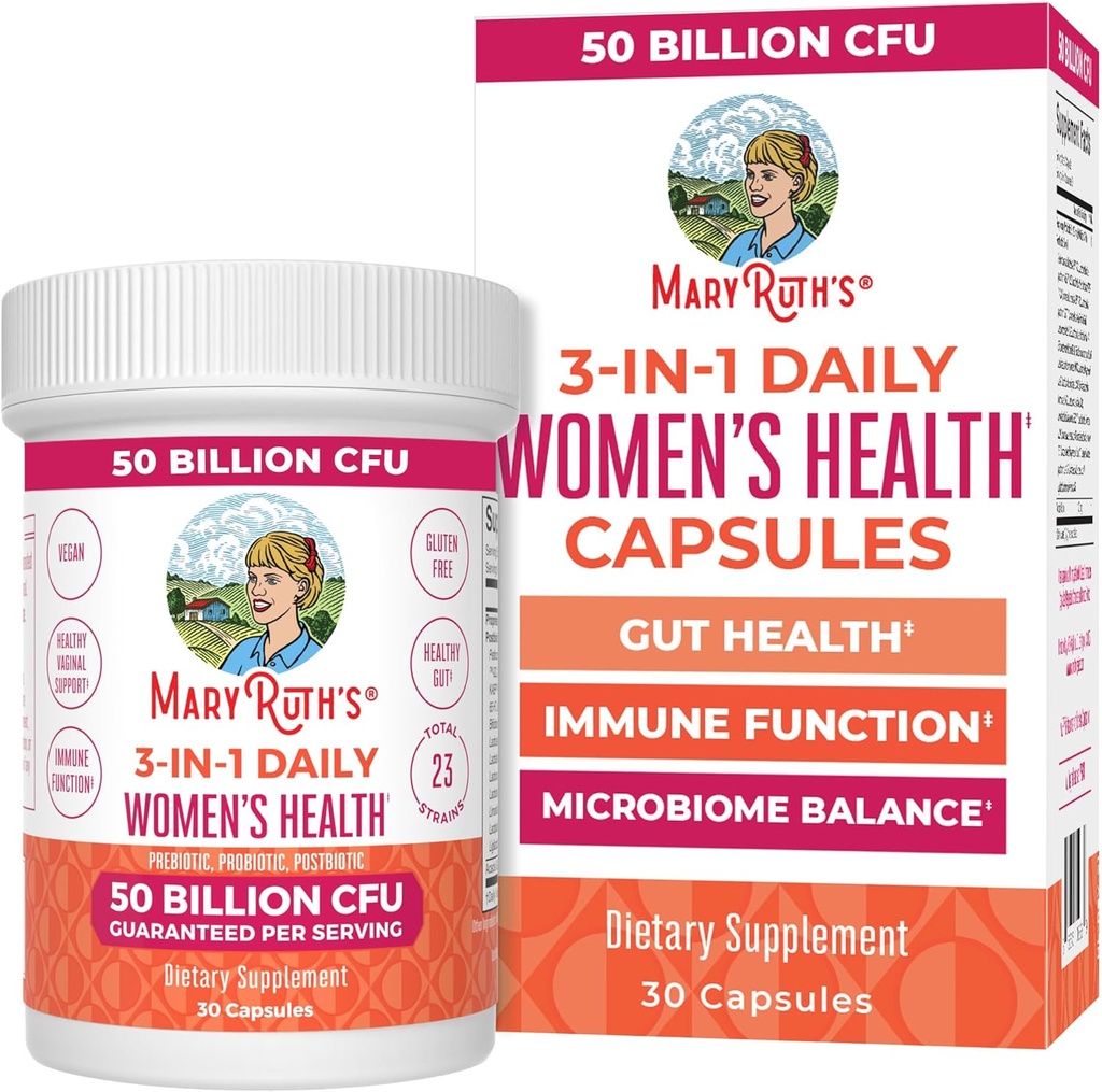 MaryRuth Organics 3-in-1 Daily Health Probiotics for Women ← Tested Clínicamente Apoyo hormonal " Gut Health Supplement TEN 50 Billion CFU TEN Allergen Free TEN 30 ct