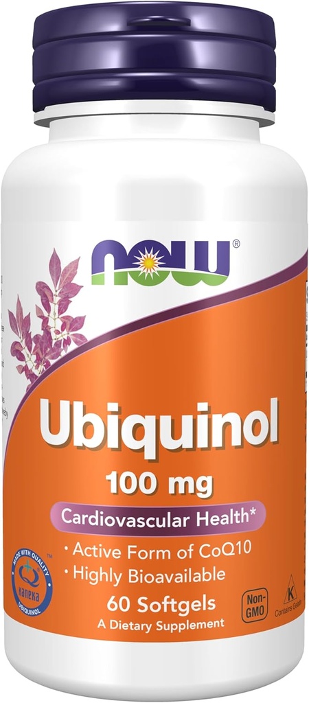 AHORA Suplementos de alimentos, Ubiquinol 100 mg, alta biodisponibilidad (forma activa de CoQ10), 60 Softgels