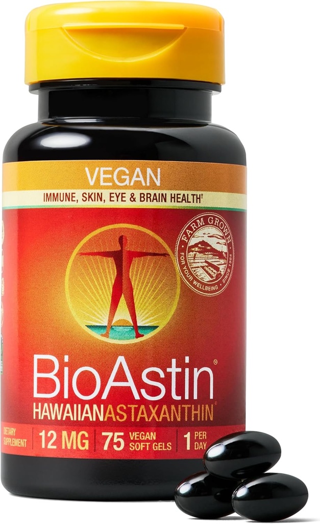 Nutrex Hawaii Vegan BioAstin Hawaiian Astaxanthin - 12mg, 75 Softgels - Farm-Direct Premium Antioxidant Supplement to Support Eye, Skin, Joint &amp; Immune System Health - Non-GMO &amp; Gluten-Free