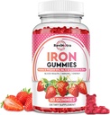Gotas de hierro - con calcio, zinc, folato " Vitamina B12, C,B6 para adultos " Niños - Constructor de sangre " Apoyo energético para la deficiencia de hierro, anemia, Vegan - 60 Gummies