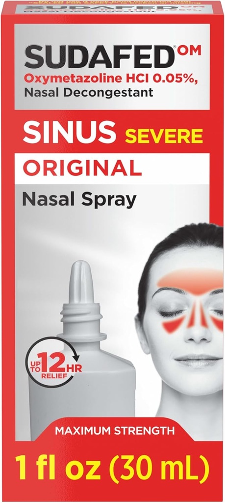 Sudafed Sinus Severe Original Nasal Spray, 12 horas Nasal Spray Decongestant for Fast, Powerful Congestion Relief Due to Colds or Allergies, Oxymetazoline HCl .05% Nose Spray, 1 fl. oz