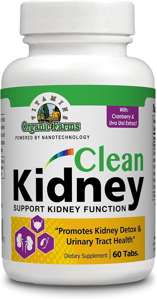 Farms ecológicas Vitaminas 100% Natural Kidney Cleanse to Support Kidney Function, Dietary Supplement Pills for Kidney Flushing, Strengthenings The Kidneys, 60 Tablets