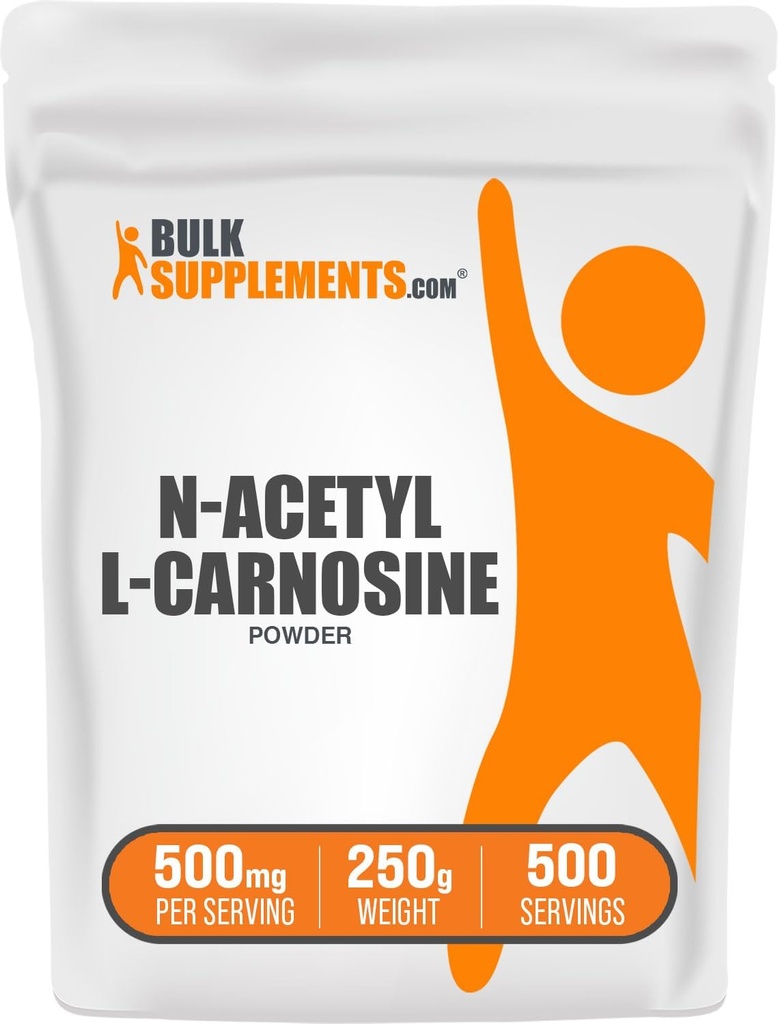 BulkSupplements.com N-Acetyl L-Carnosine Powder - Carnosine Supplement, N-Acetyl Carnosine 500mg - Gluten Free, 500mg por Serving, 250g (8.8 oz) (Pack of 1)