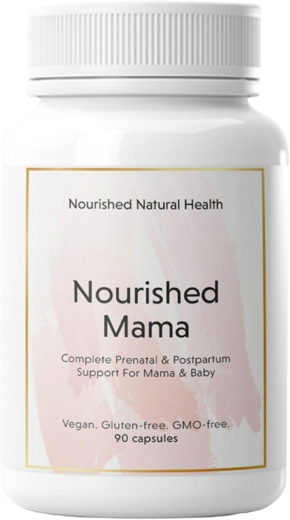 Nourished Mama Prenatal Multi Vitamina - Vegan Multivitamínico para Preconcepción, Embarazo, Postparto y Apoyo al Breastfeeding - Iron-Free with Methylated Folate & High Dose Choline - 90 cápsulas