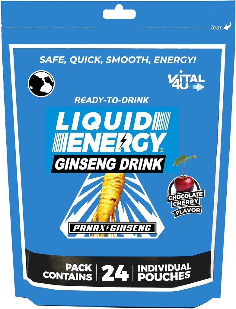 VITAL 4U® Liquid Energy Shot - Ginseng, naturalmente endulzado, Chocolate Cherry Flavor, 24 ct