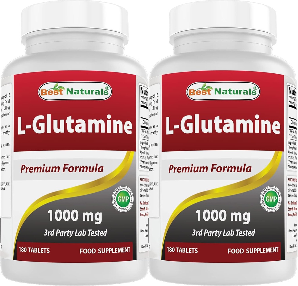 Mejores Naturales L-Glutamina 1000 mg 180 Tabletas (180 Conteo (Pack de 2))