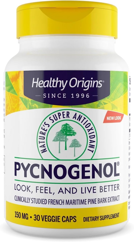 Orígenes saludables Pycnogenol 150 mg, Extracto Marítimo Francés de Peine, Naturalezas Super Antioxidante, Antioxidante, No GMO, Vegan, 30 cápsulas vegetarianas