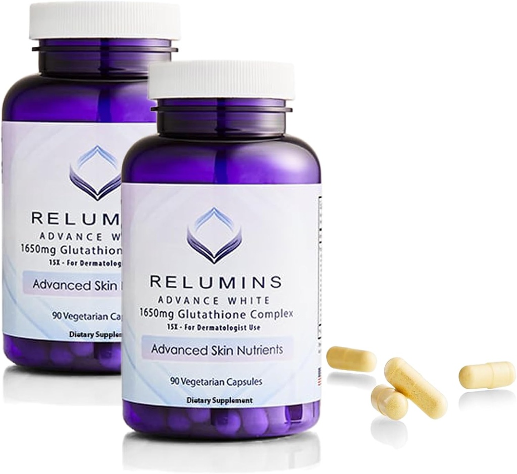 Reluminas L-Glutathione Complex 1650mg - Antioxidant Support with Alpha Lipoic Acid, NAC, L-Methionine, Vitamina E, Skin Health Supplement, Made in USA - 90 Vegetarian Capsules x 2 Botellas