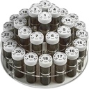 Organizador Mensual de Botella de Pill Caddy - 31 Botellas de Píldora de tamaño completo numeradas w Lids para cada día del Mes- Rack claro y fácil de usar para la dosis diaria de vitaminas y suplementos de medicamentos