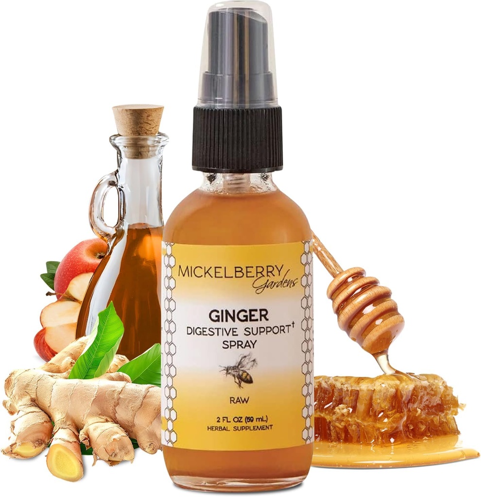 Mickelberry Gardens Immune Support Ginger Honey Spray – Organic Ginger Shots & Syrup for Immunity Boost, Digestive Health, and Wellness – 2 Oz