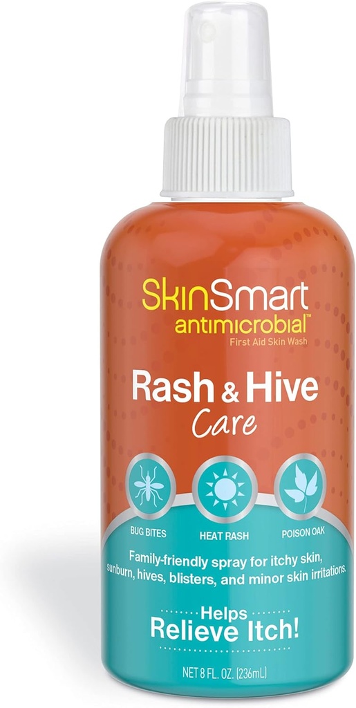 SkinSmart Antimicrobian Rash and Hive Care, First Aid Skin Wash, 8 oz Spray Bottle