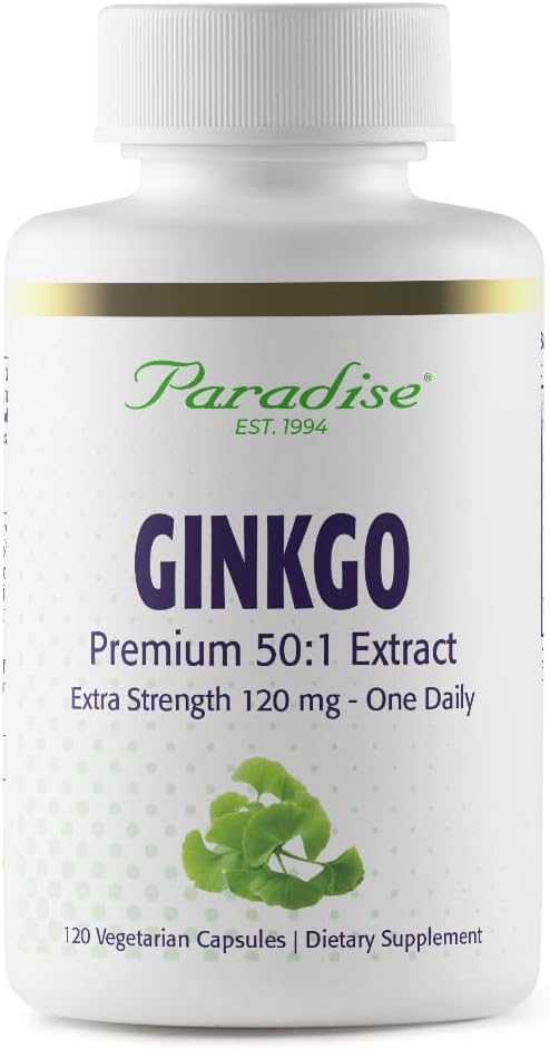 Herbs paradisiacos Ginkgo Biloba Extract, Super Potent, Ultra Pure, Vegan, Non GMO, Gluten Free, 120 Vegetarian Capsules
