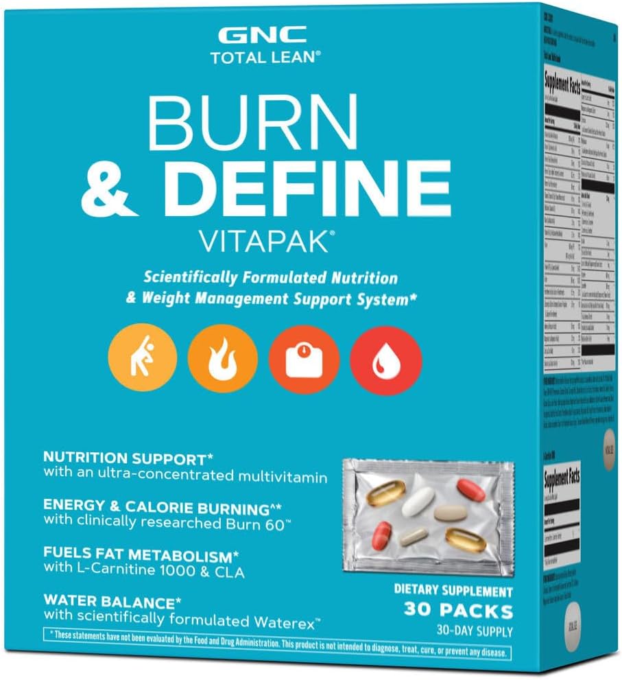 GNC Total Lean Burn and Define VitaPak Program for Men &amp; Women, 5-in-1 Pack for Energy, Weight Management, Calorie Burn, Immune Health, Water Balance, 30 Servings