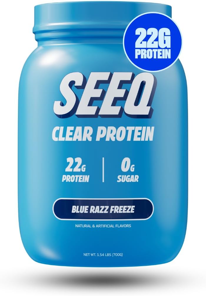 SEEQ Clear Protein Powder - Blue Razz Freeze - 25 Servings - 22g Clear Whey Protein Isolate - Zero Sugar - 0g Lactose - Allergen Friendly - GLP1 Asistencia - Bone Health - Muscle Post Workout Recovery