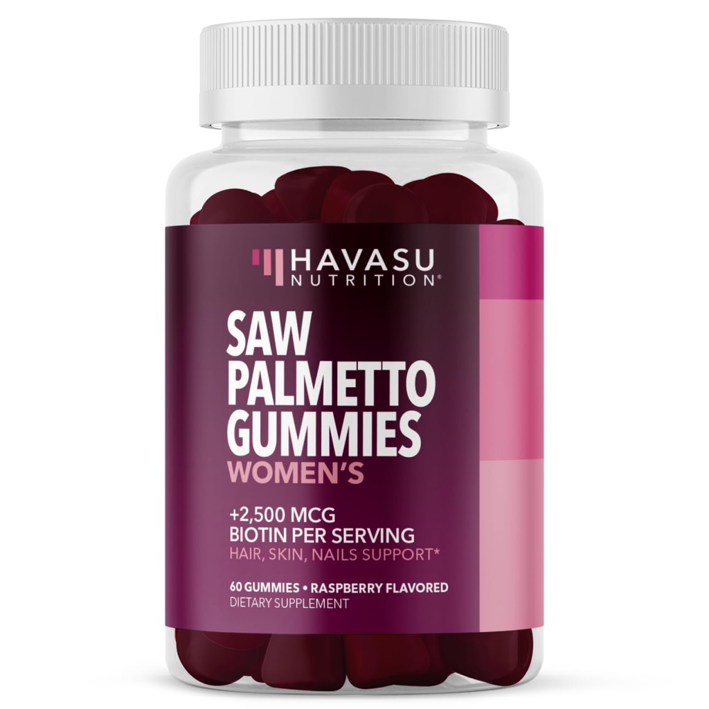 Saw Palmetto for Women with 2500mcg Biotin - DHT Blocker and Hair, Skin, Nail Health Gummies - 60 Count - Supports Stronger and Fuller Looking Locks and Radiant Skin - Vegan, Non-GMO, 1 Month Supply