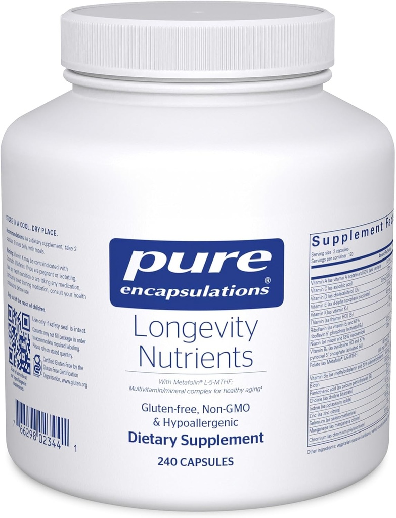 Pure Encapsulations Longevity Nutrients ¦ Multivitamin/Mineral Complex to Support Healthy Aging, Brain Function, Eyes, Bones, and Vascular Health* ← 240 Capsules